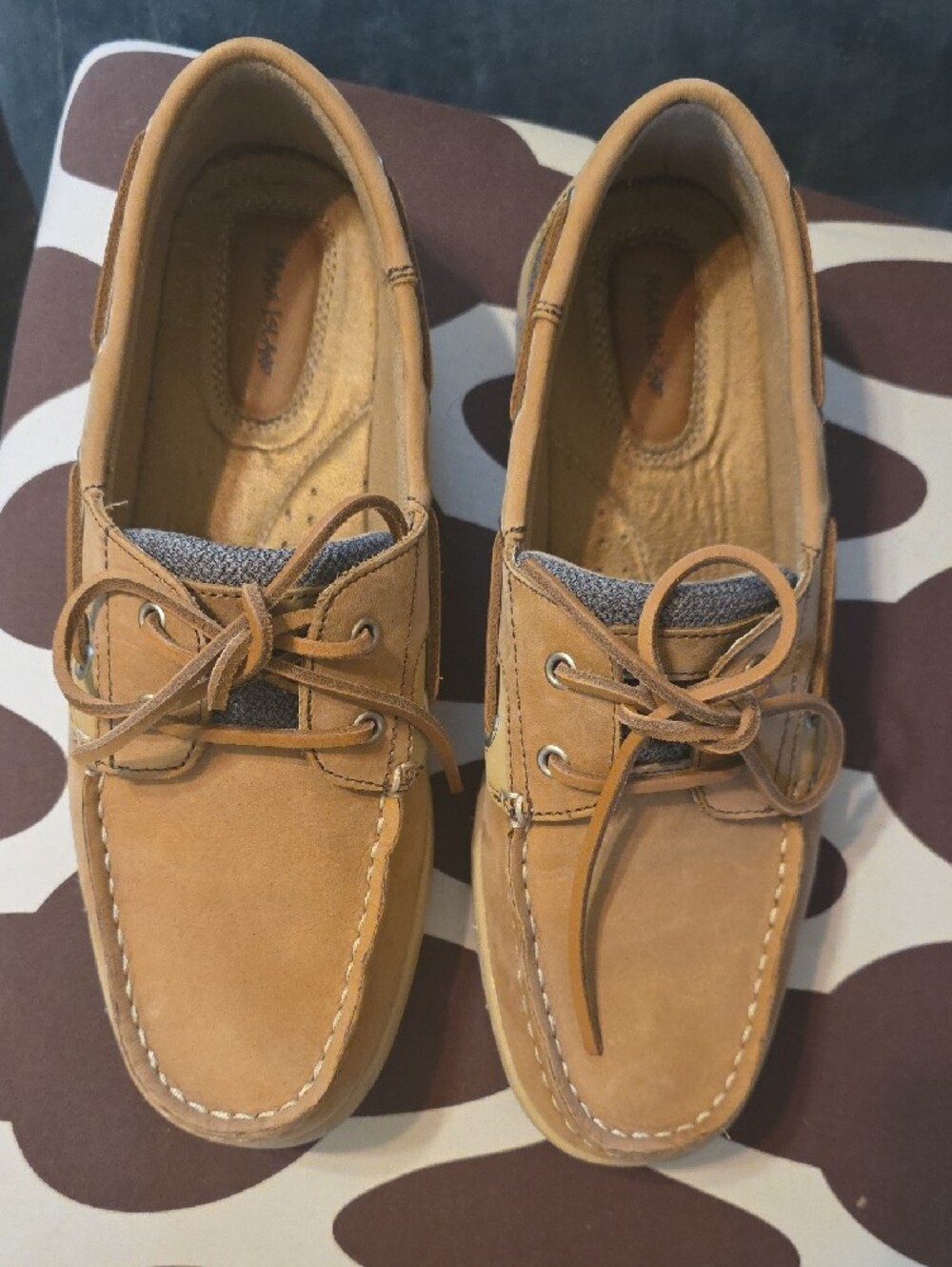 Women's Tan and Navy Blue Casual Boat Loafers - Picture 3 of 6